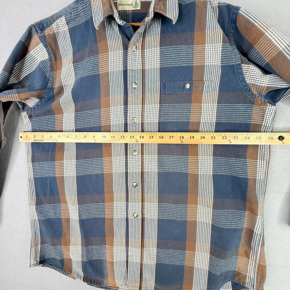 Vintage Fieldmaster Shirt Mens XLT Blue Brown Plaid Cotton Flannel Outdoor - Picture 6 of 11